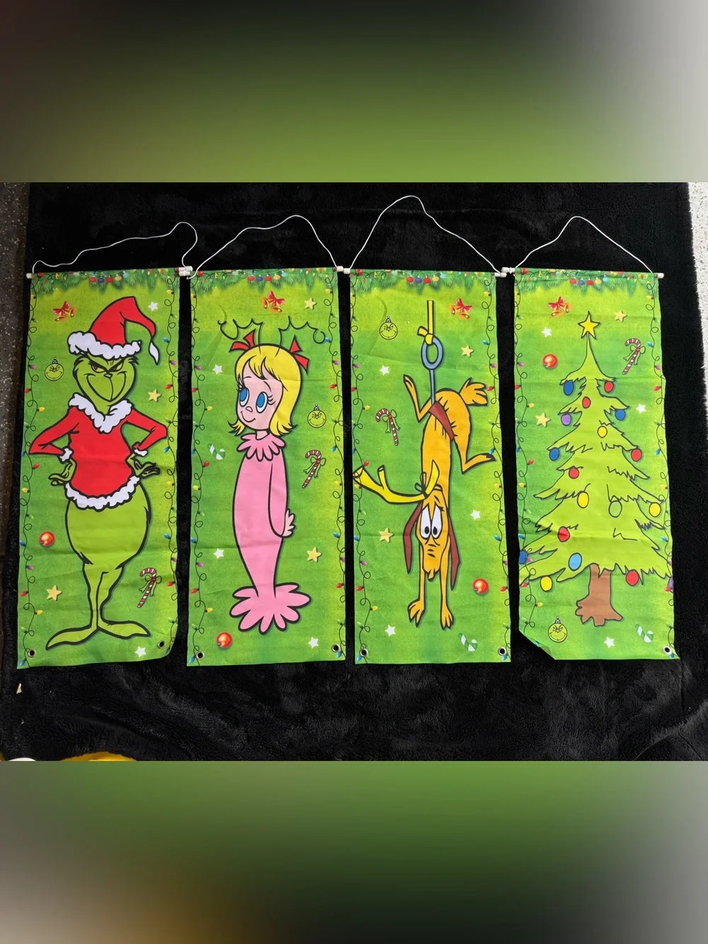 Green Dr. Seuss Who-ville Holiday Banner Panel - Pink Character & Yellow Dog
